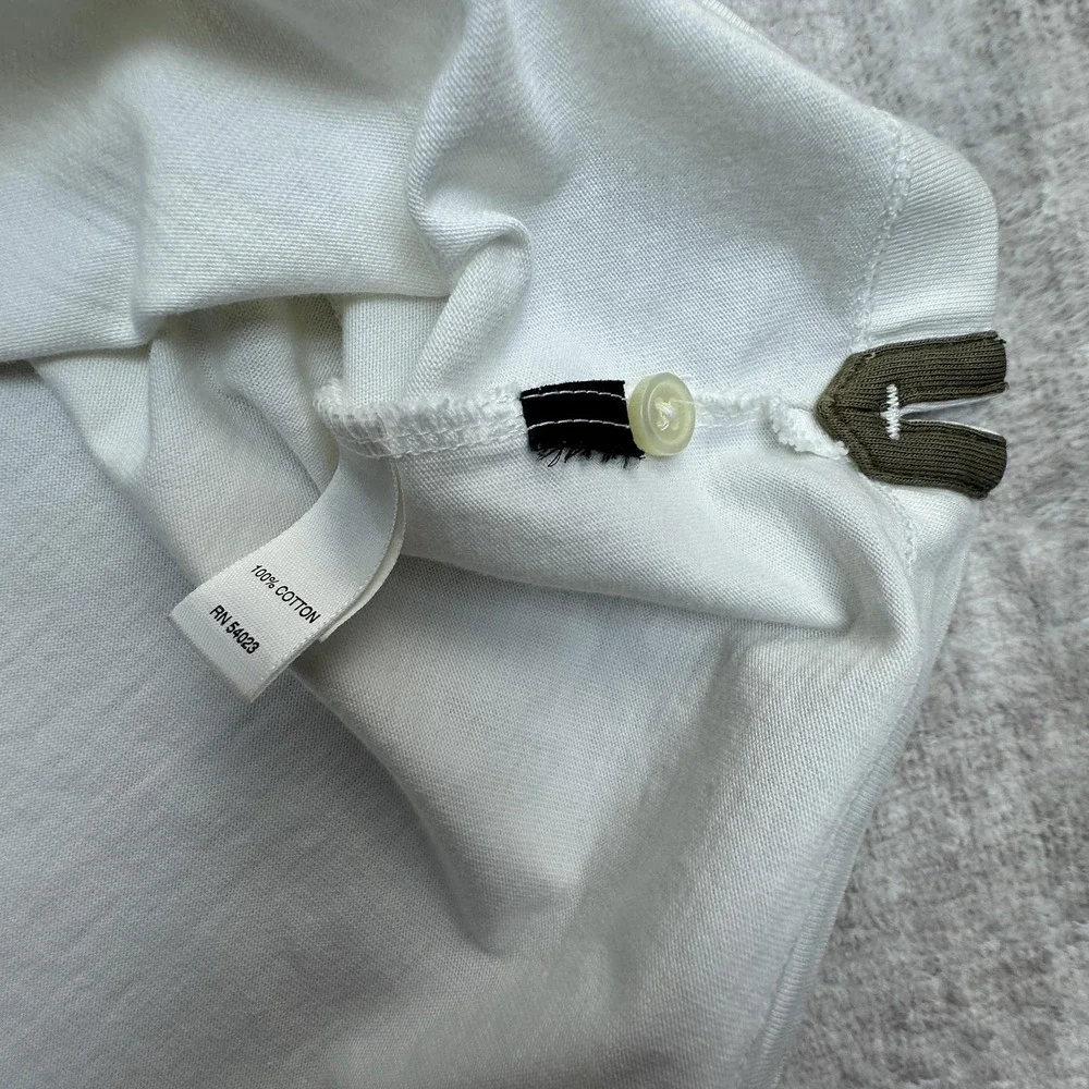 Banana Republic Polo Shirt Men Medium White Pima Cotton Striped Short Sleeve Y2K